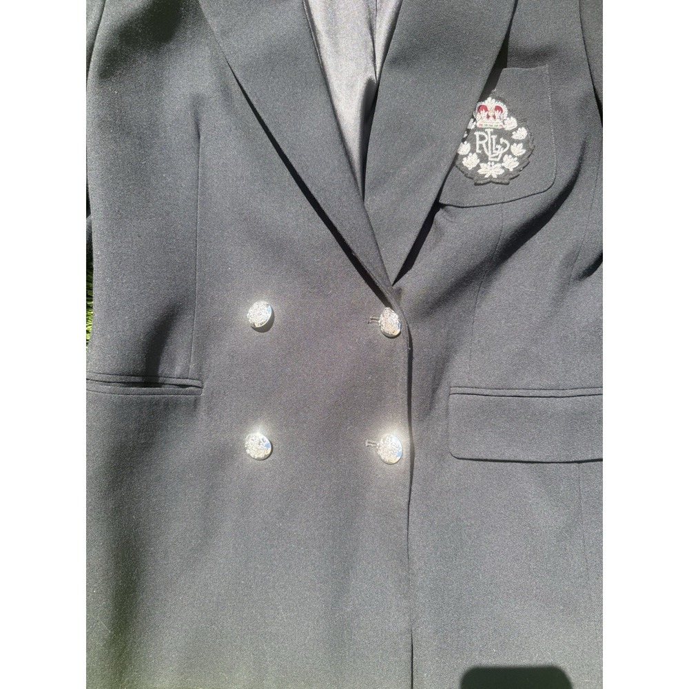 VTG Lauren Ralph Lauren Crested Double Breasted‎ Blazer 6 Black Wool Silver USA - Picture 4 of 5